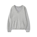 RENSE Damage Eyelet V-Neck Sweatshirt Melange Gray