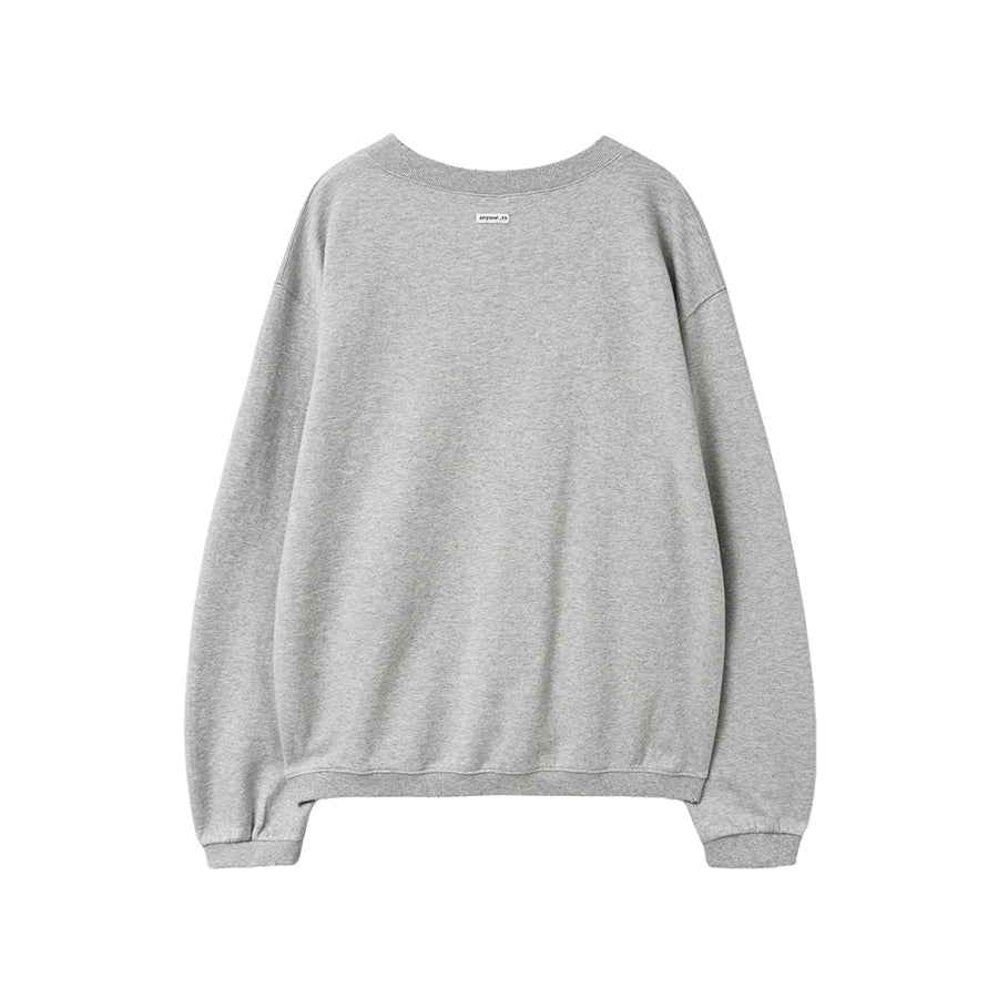 RENSE Damage Eyelet V-Neck Sweatshirt Melange Gray