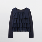 PEEVES PEEVES Tiered Ruffle Long Sleeve Top / Navy