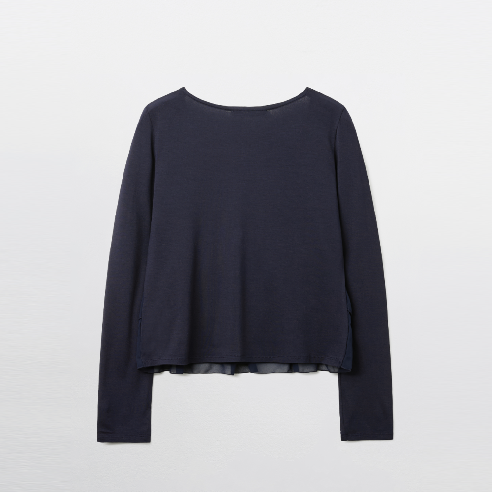 PEEVES PEEVES Tiered Ruffle Long Sleeve Top / Navy