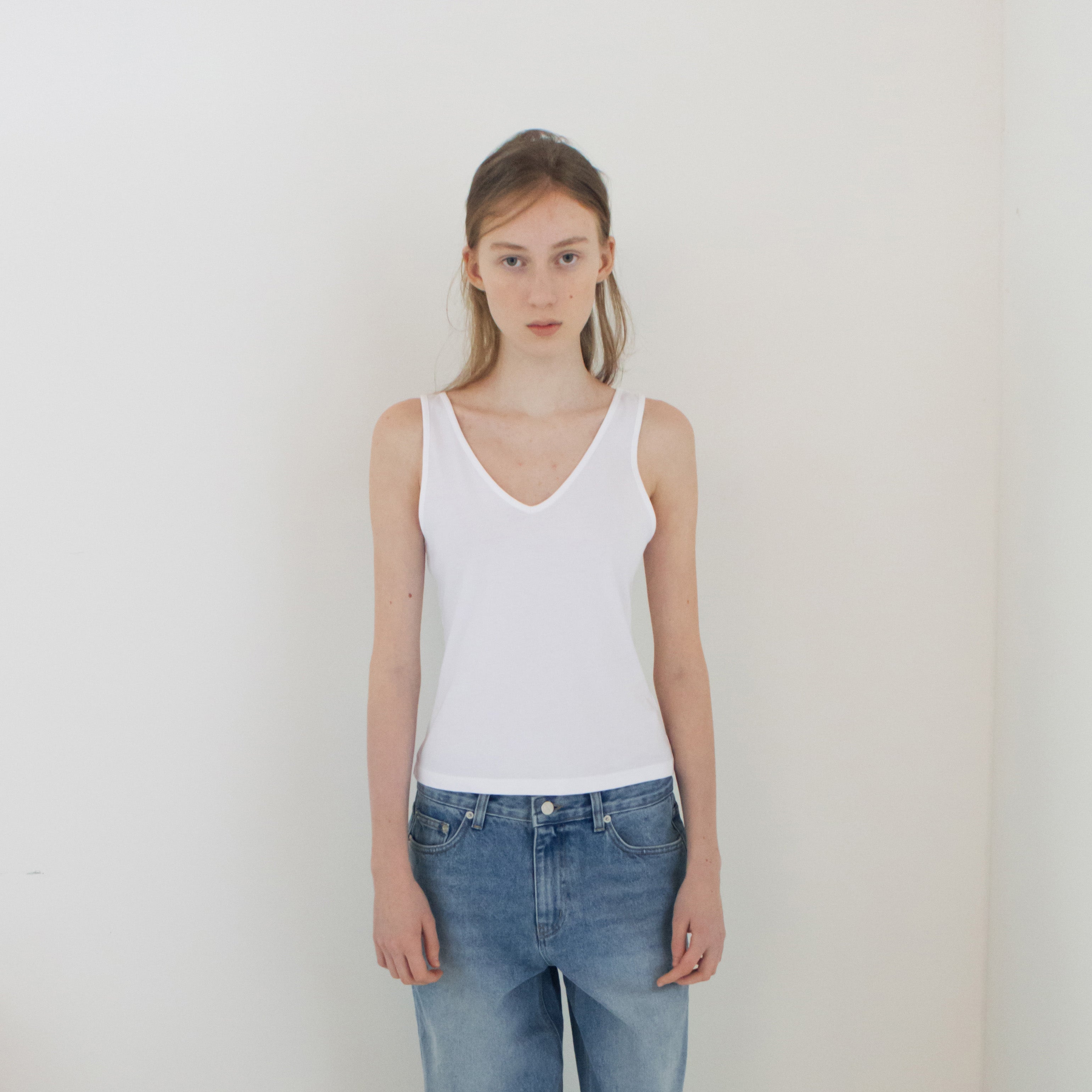 REPOS Cotton Sleeveless T-Shirt (White)