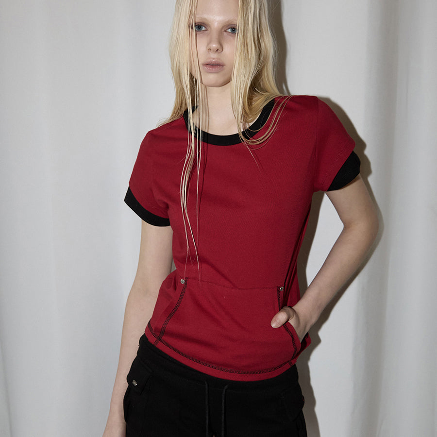 RENSE Stitch Pocket Layered T-Shirt Red