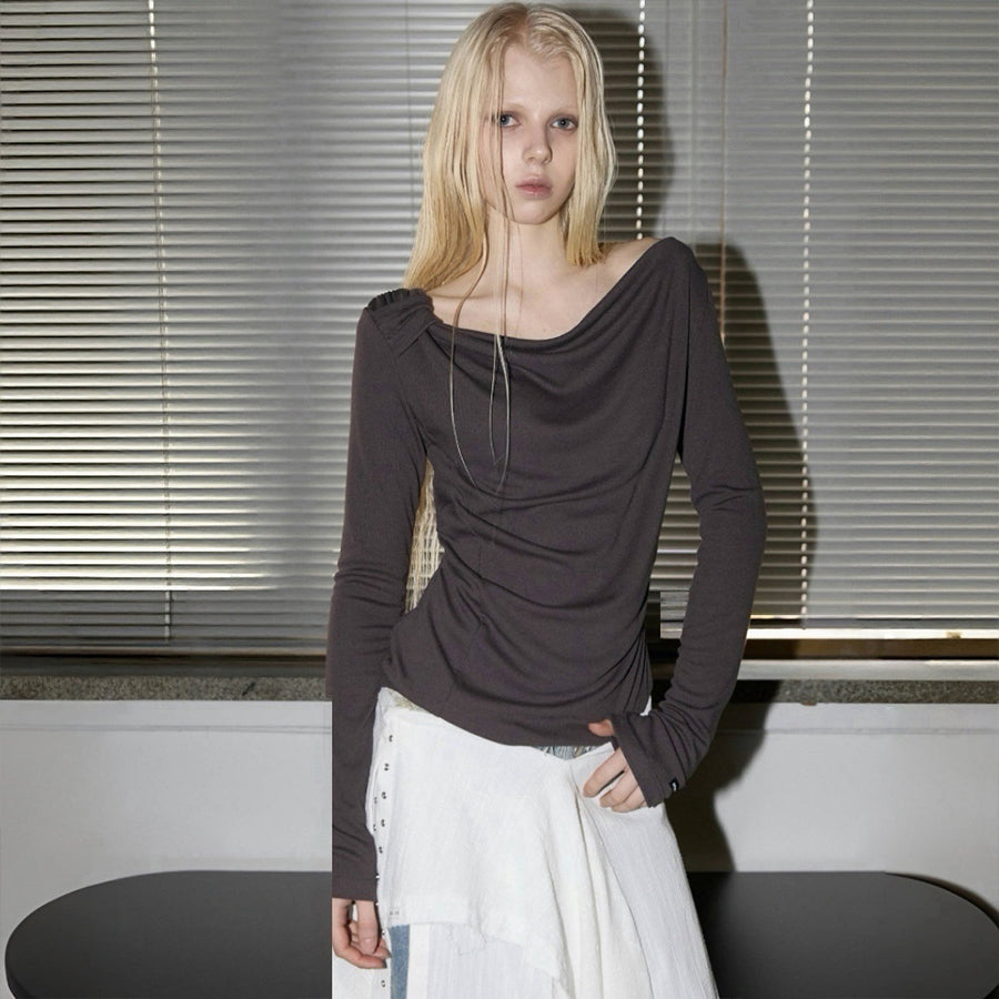 RENSE Side Shirring Draped Tee Charcoal