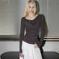 RENSE Side Shirring Draped Tee Charcoal