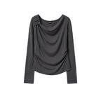 RENSE Side Shirring Draped Tee Charcoal