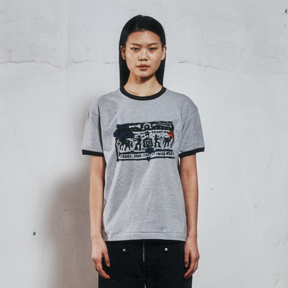 THEVINYLHOUSE COWBOY PICTOGRAM RINGER TEE GREY