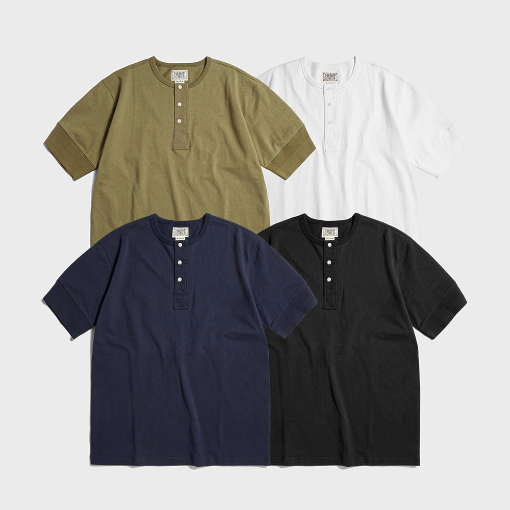 BRONSON Vintage Short Sleeve Henley Tee White