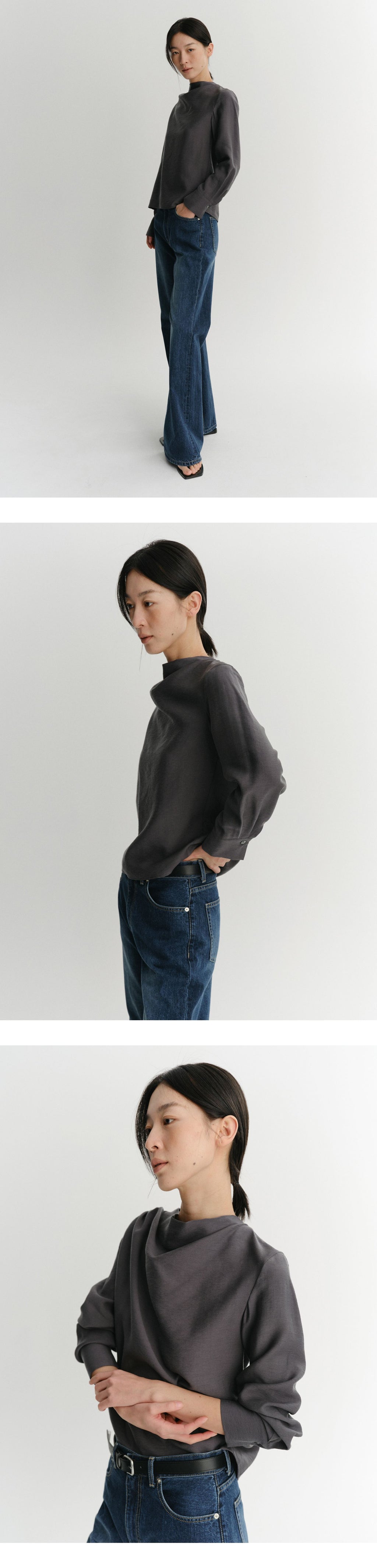 EAAH MEG COWL NECK BLOUSE (CHARCOAL)
