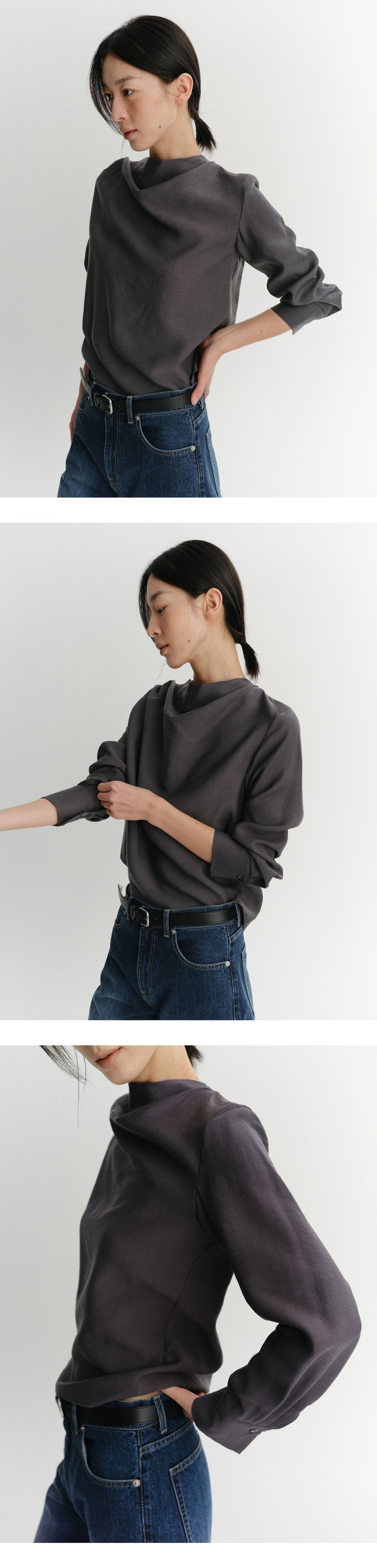 EAAH MEG COWL NECK BLOUSE (CHARCOAL)