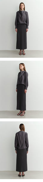 EAAH MEG COWL NECK BLOUSE (CHARCOAL)