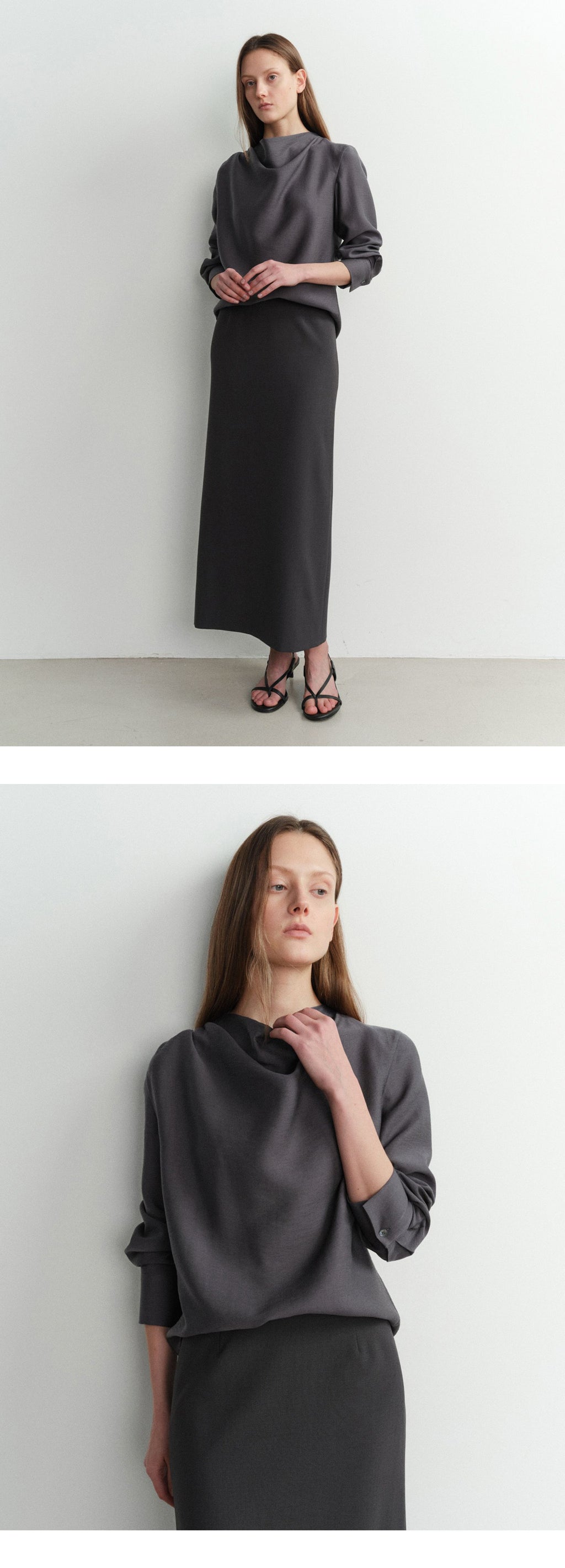 EAAH MEG COWL NECK BLOUSE (CHARCOAL)