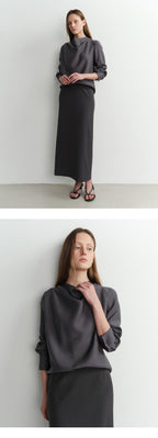 EAAH MEG COWL NECK BLOUSE (CHARCOAL)
