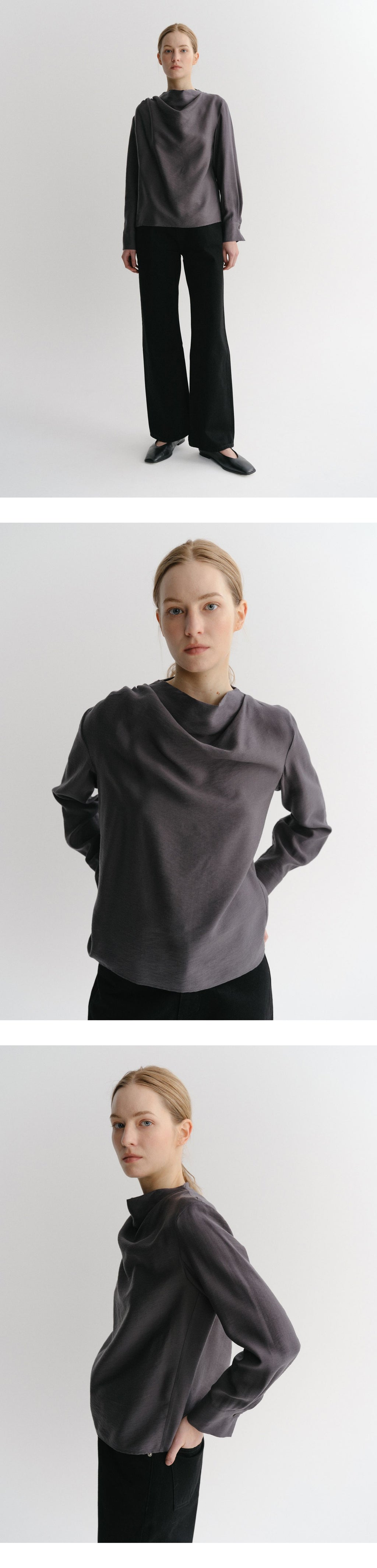 EAAH MEG COWL NECK BLOUSE (CHARCOAL)
