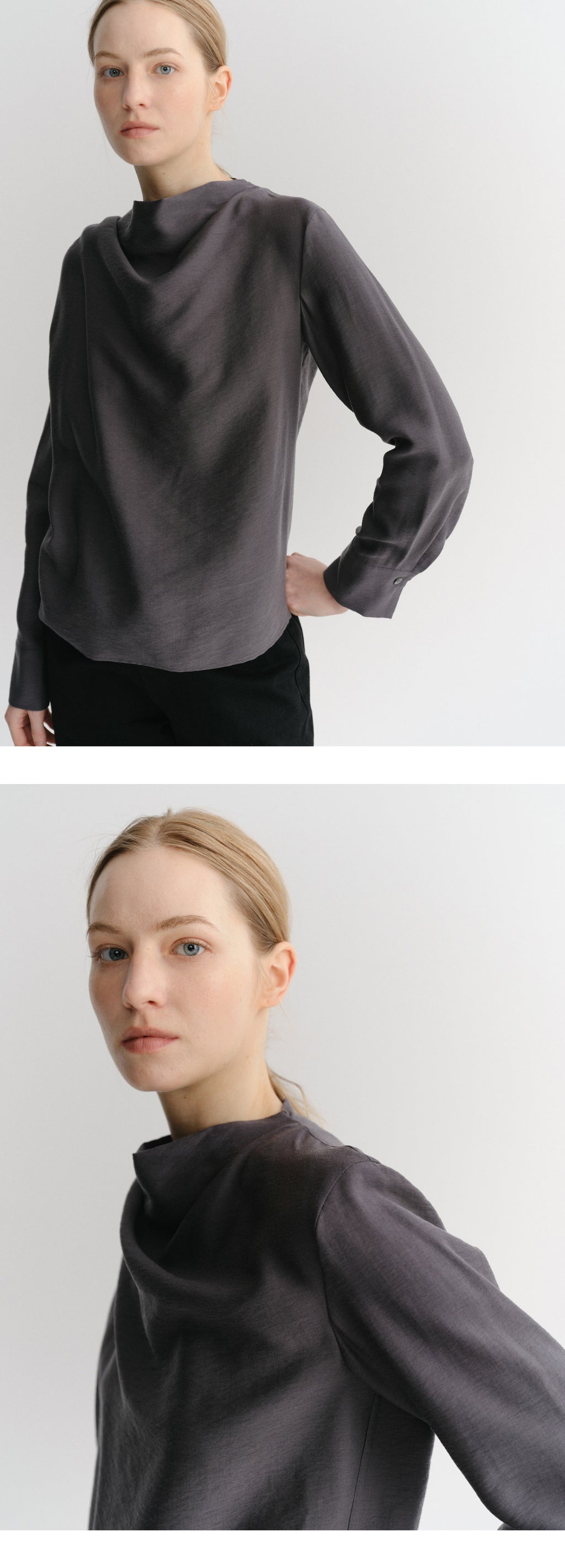 EAAH MEG COWL NECK BLOUSE (CHARCOAL)