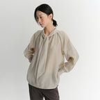 EAAH TIE SHIRRING BLOUSE (BEIGE)