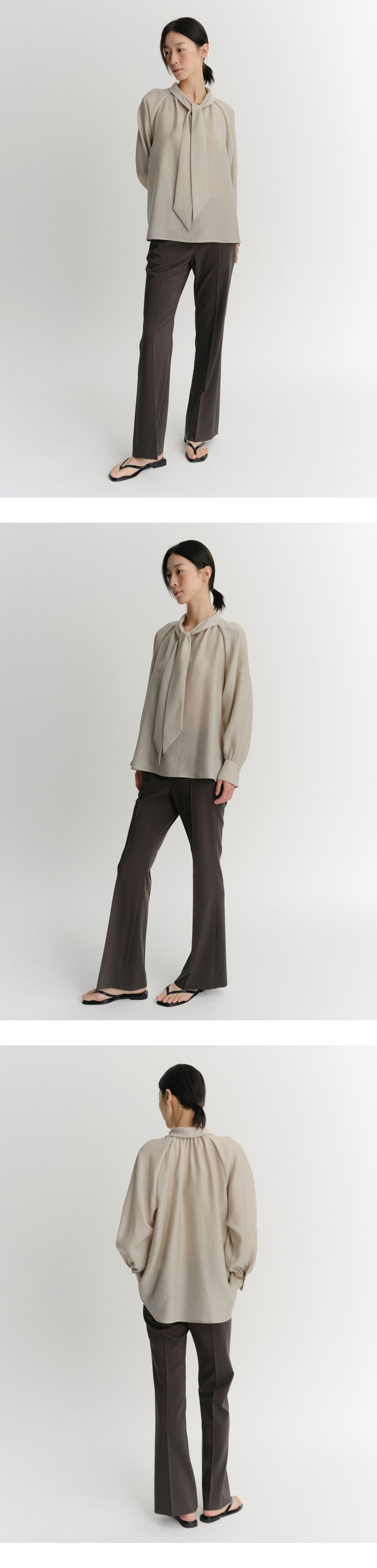 EAAH TIE SHIRRING BLOUSE (BEIGE)