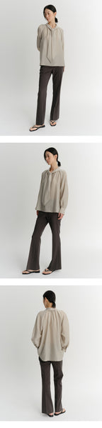 EAAH TIE SHIRRING BLOUSE (BEIGE)