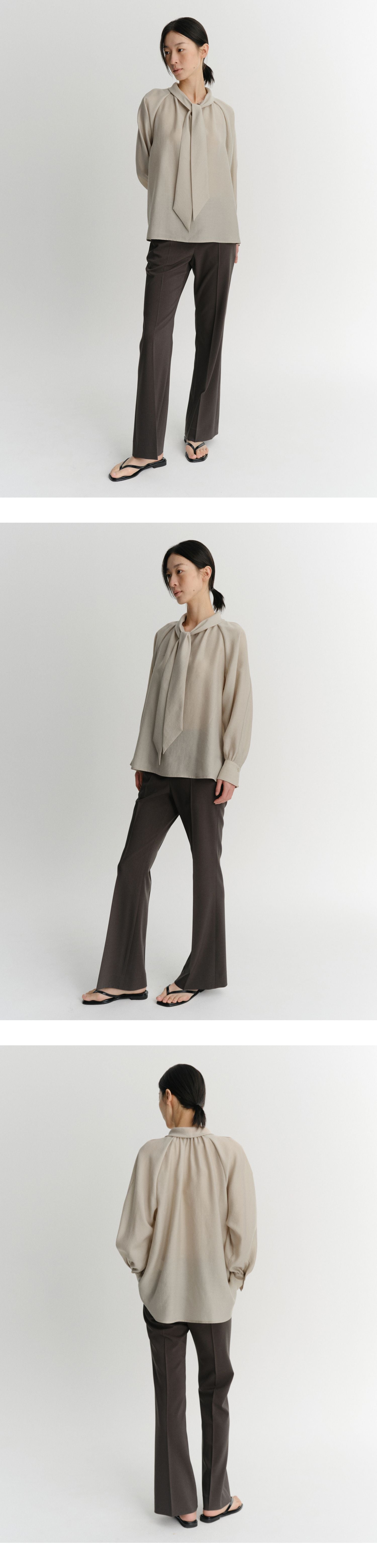 EAAH TIE SHIRRING BLOUSE (BEIGE)