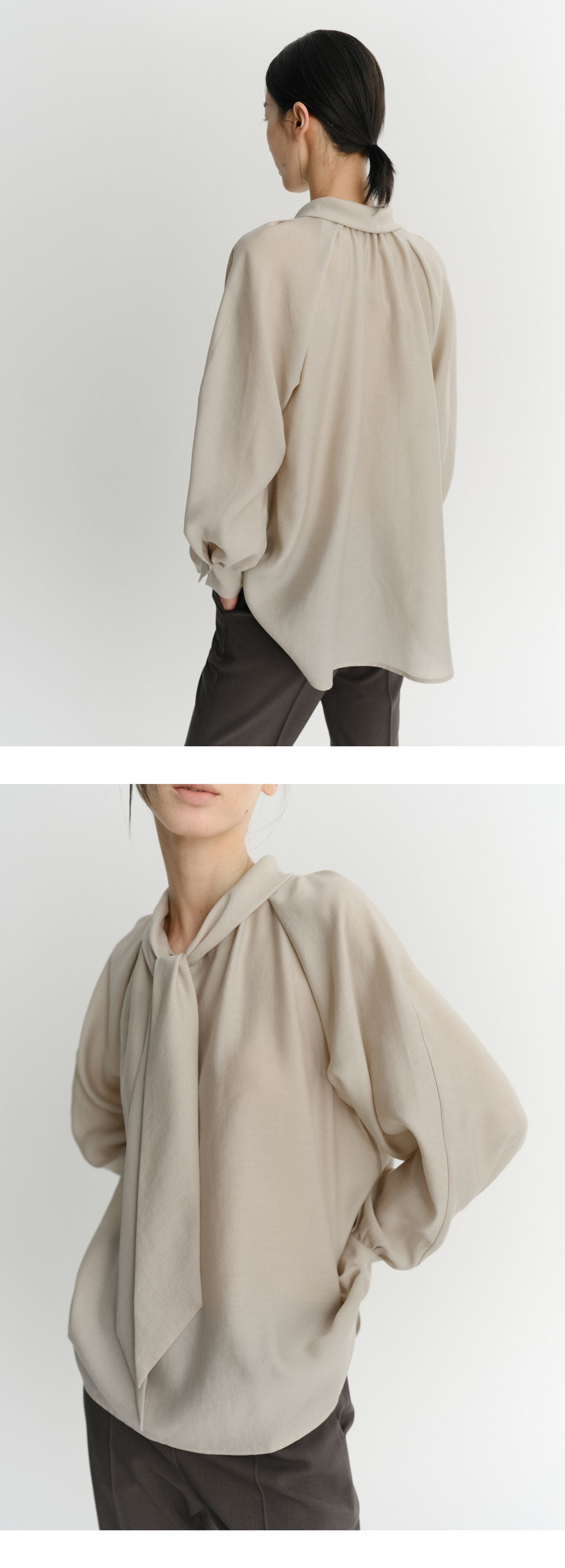 EAAH TIE SHIRRING BLOUSE (BEIGE)