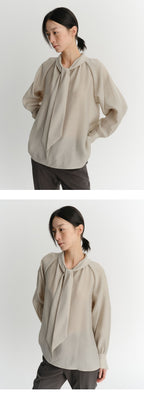 EAAH TIE SHIRRING BLOUSE (BEIGE)