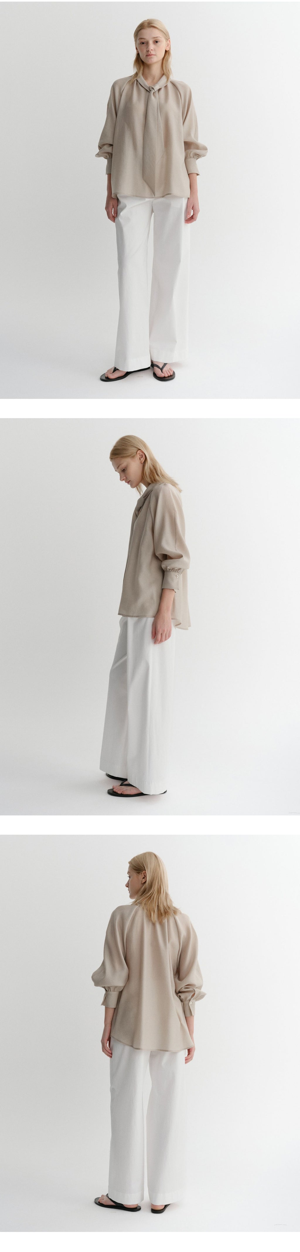 EAAH TIE SHIRRING BLOUSE (BEIGE)