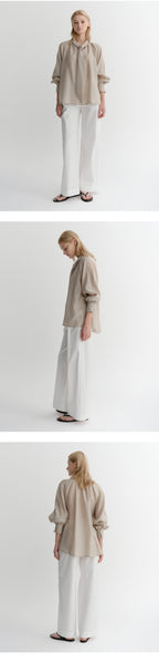 EAAH TIE SHIRRING BLOUSE (BEIGE)