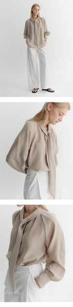 EAAH TIE SHIRRING BLOUSE (BEIGE)