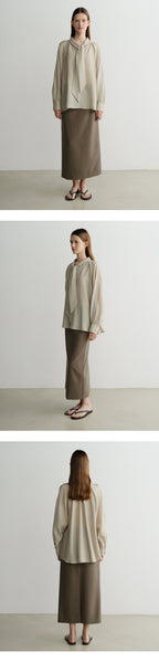 EAAH TIE SHIRRING BLOUSE (BEIGE)