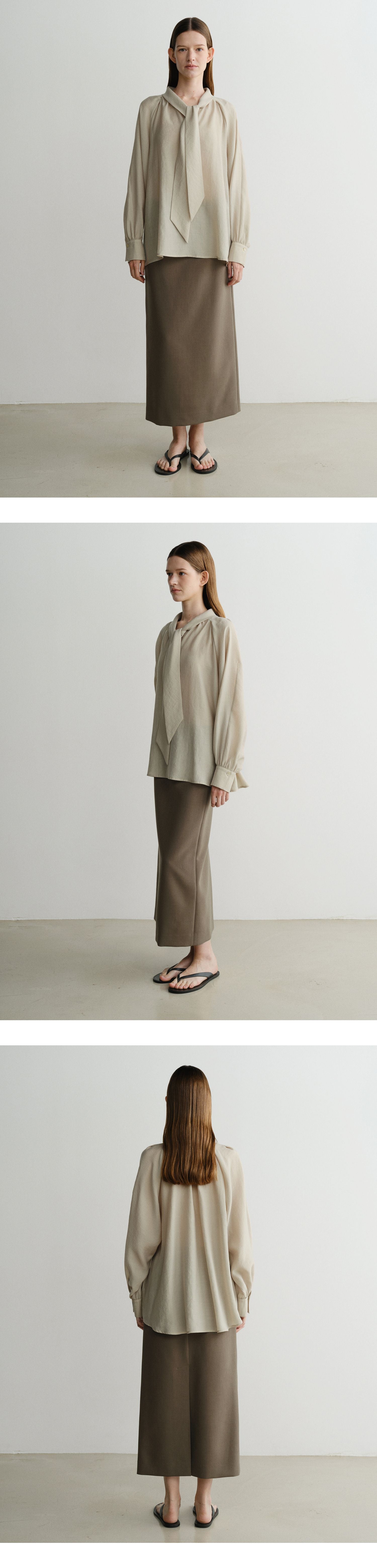 EAAH TIE SHIRRING BLOUSE (BEIGE)