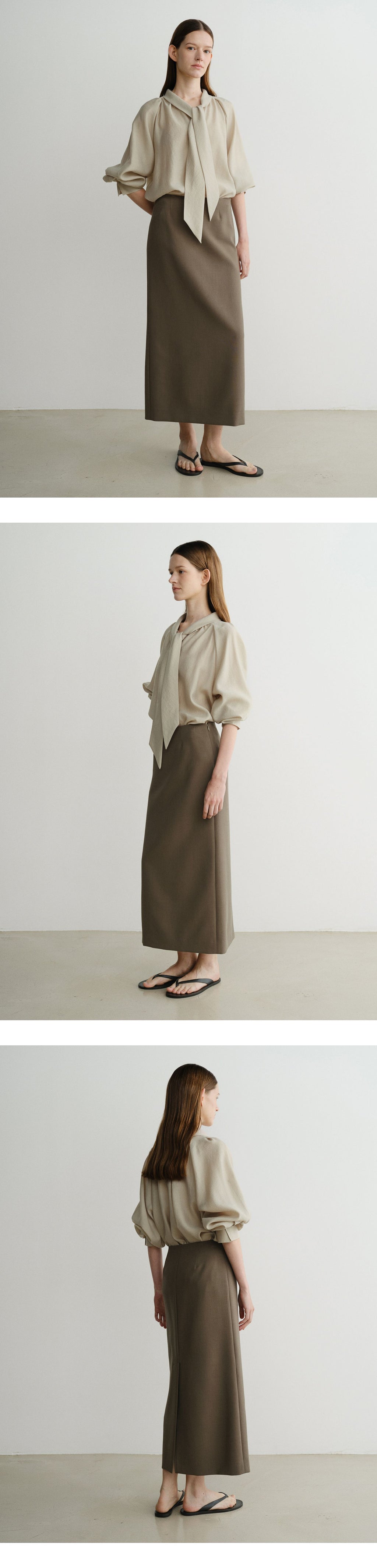 EAAH TIE SHIRRING BLOUSE (BEIGE)