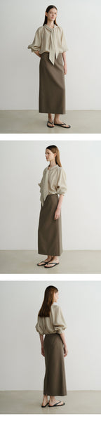 EAAH TIE SHIRRING BLOUSE (BEIGE)