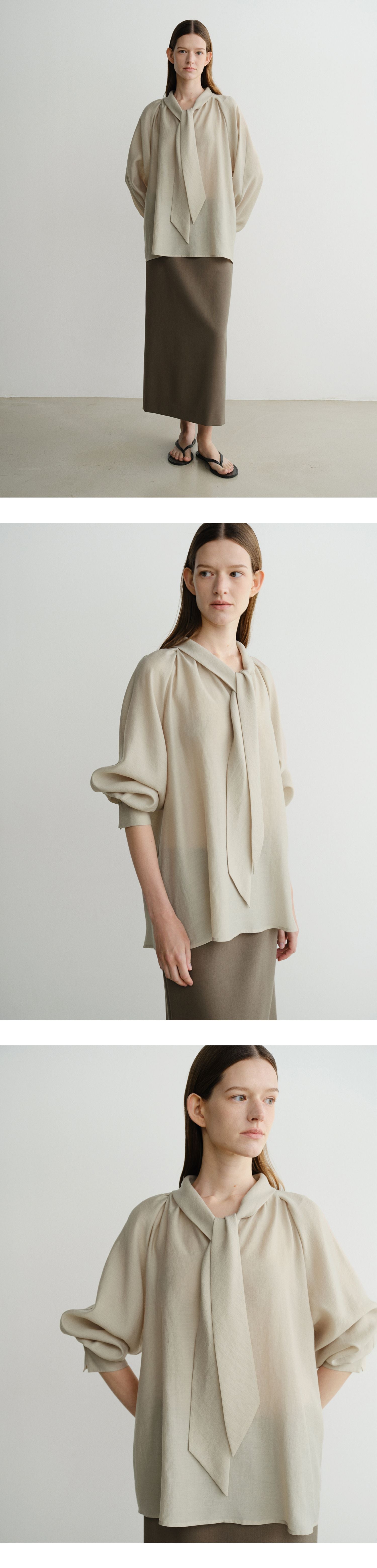 EAAH TIE SHIRRING BLOUSE (BEIGE)