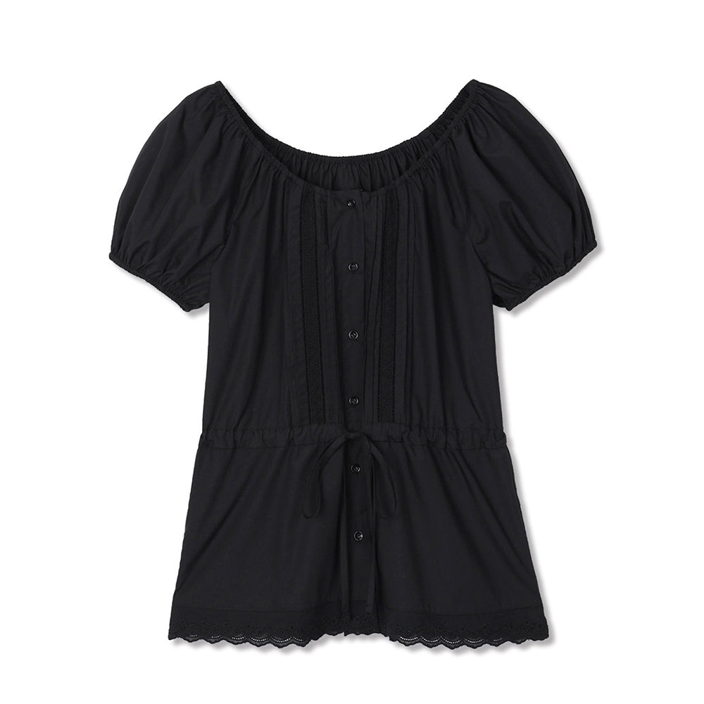MICHIKO LONDON KOSHINO Puff Sleeve Lace Blouse Black