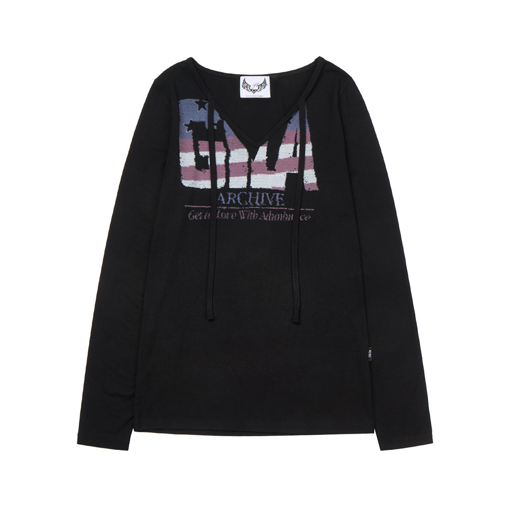 GILA ARCHIVE USA LOGO V NECK LONG SLEEVE_BLACK