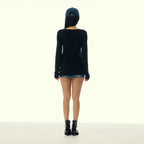 GILA ARCHIVE USA LOGO V NECK LONG SLEEVE_BLACK