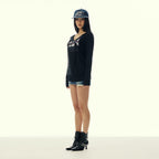 GILA ARCHIVE USA LOGO V NECK LONG SLEEVE_BLACK