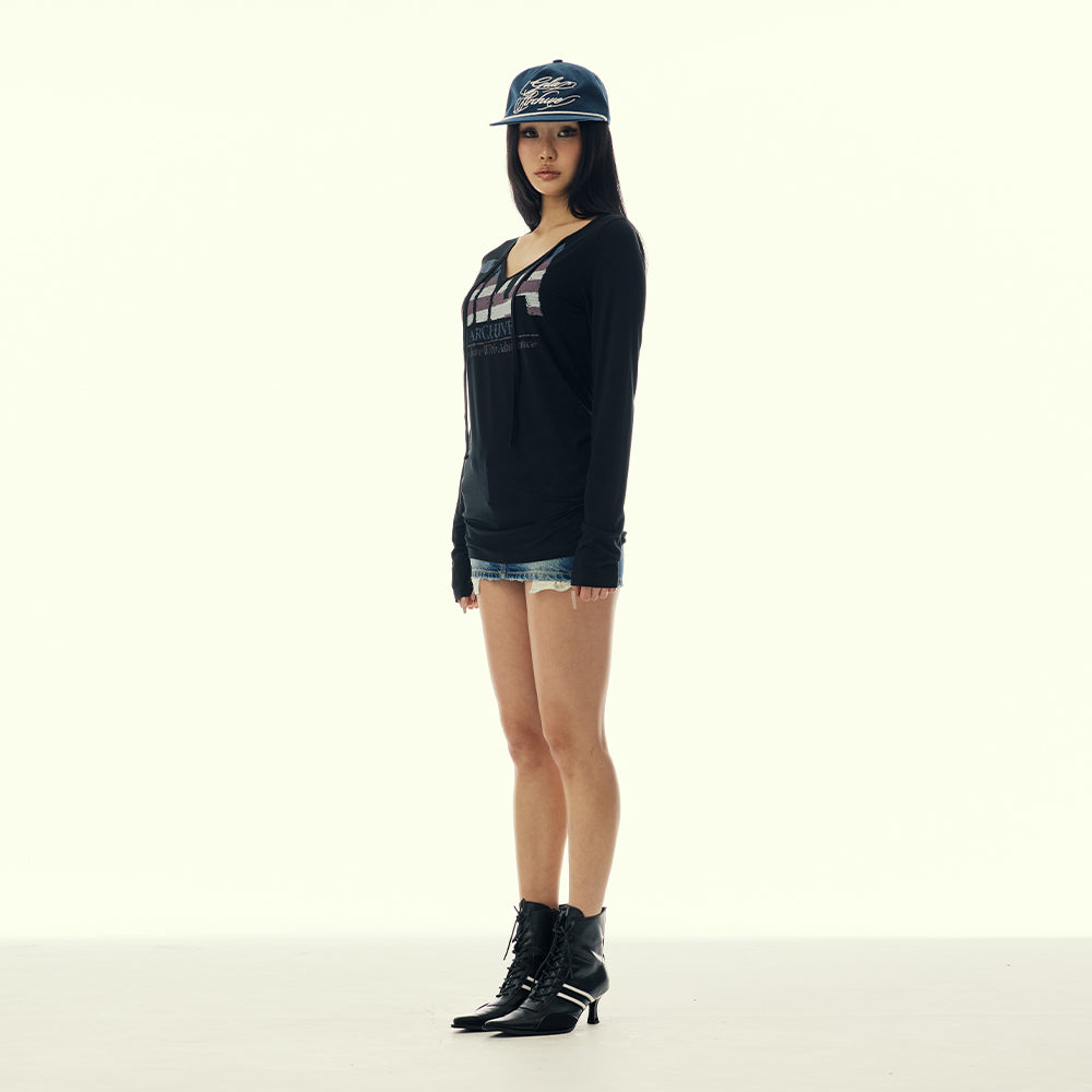 GILA ARCHIVE USA LOGO V NECK LONG SLEEVE_BLACK