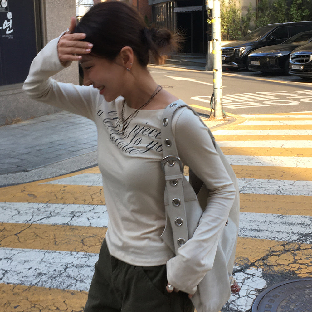 LETERIE [Wearing Choi Gaon] LETTERING OFF-SHOULDER TIE LONG SLEEVE_6COLOR