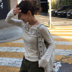 LETERIE [Wearing Choi Gaon] LETTERING OFF-SHOULDER TIE LONG SLEEVE_6COLOR