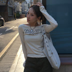 LETERIE [Wearing Choi Gaon] LETTERING OFF-SHOULDER TIE LONG SLEEVE_6COLOR