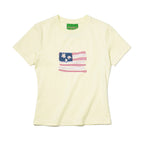 MY NAME IS PETER (W) USA FLAG APPLIQUE T-SHIRT - VINTAGE YELLOW