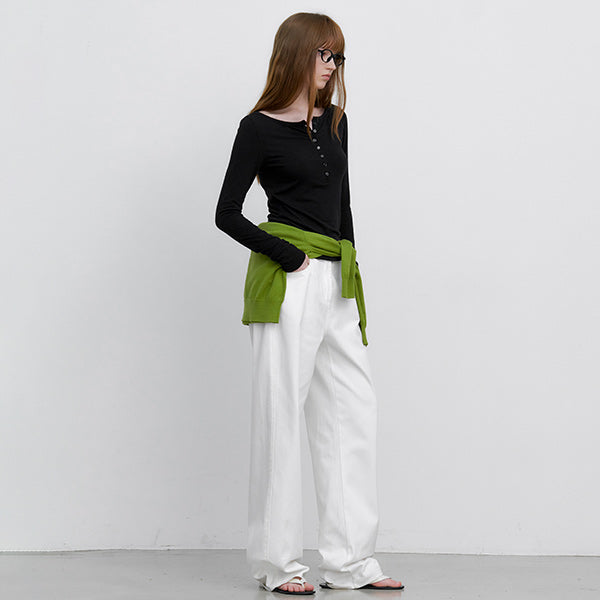 ATELIER NAIN BOATNECK BUTTON UP SLIM T (T-7257)