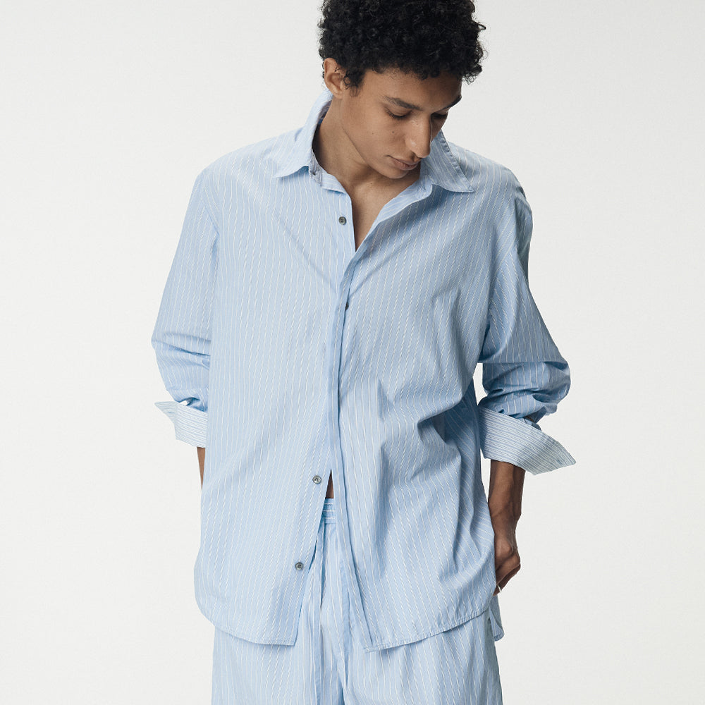 UMARMUNG Striped Cotton Poplin Shirts_Blue