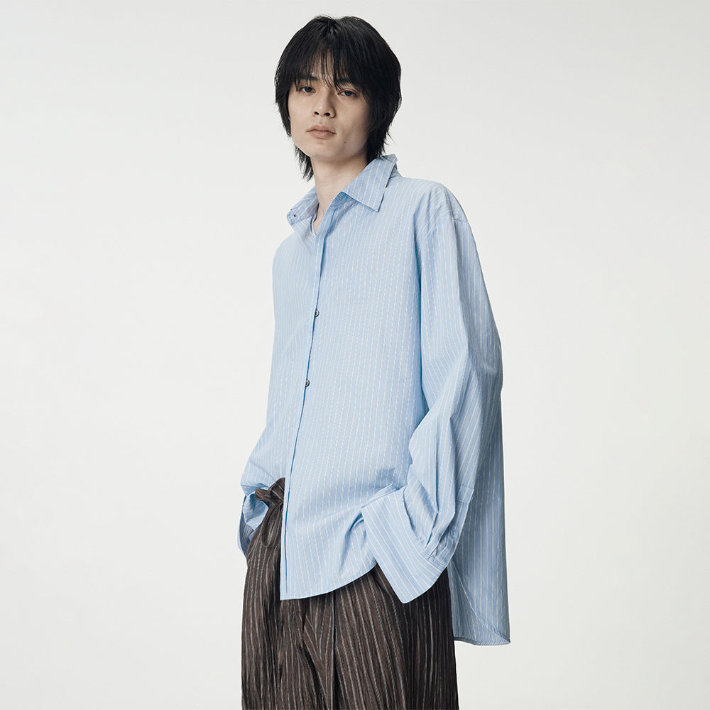 UMARMUNG Striped Cotton Poplin Shirts_Blue