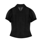 MIRECO SHIRRING SHEER BLOUSE BLACK