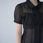 MIRECO SHIRRING SHEER BLOUSE BLACK
