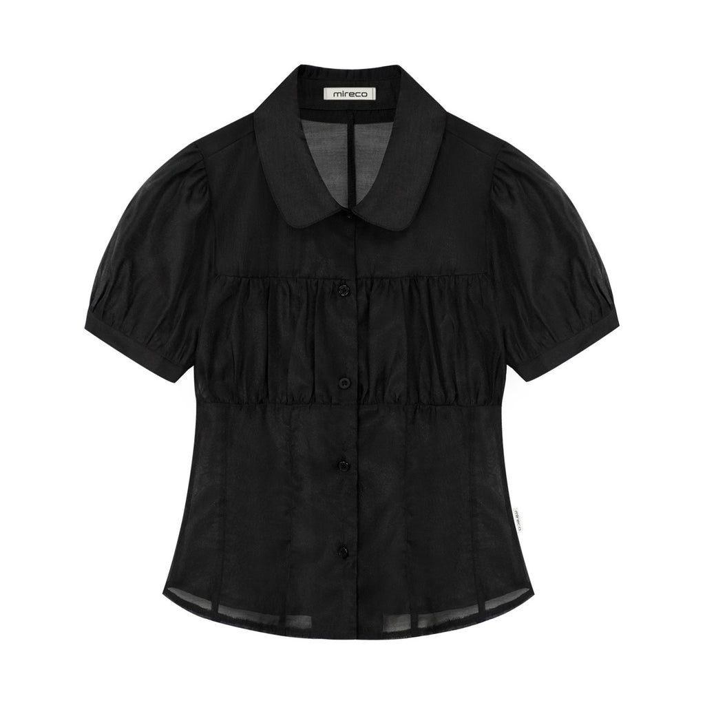 MIRECO SHIRRING SHEER BLOUSE BLACK