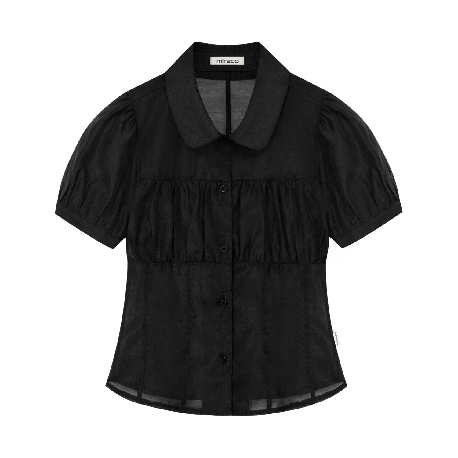 MIRECO SHIRRING SHEER BLOUSE BLACK