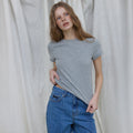LONQUE ESSENTIEL SLIM SPAN HALF SLEEVE T-SHIRT (MELANGE GRAY)