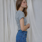 LONQUE ESSENTIEL SLIM SPAN HALF SLEEVE T-SHIRT (MELANGE GRAY)